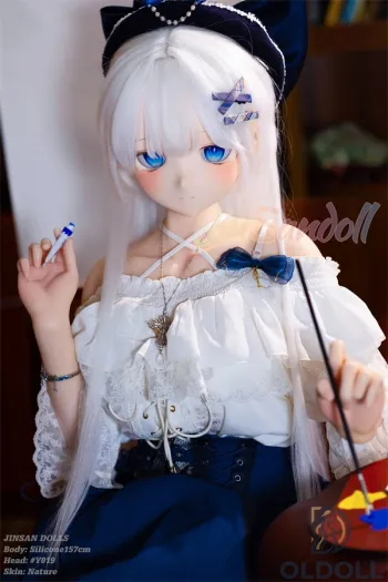 WM Doll 157cm B-Körbchen Weißhaarige Malerin Anime #Y019 Vinyl Kopf TPE Körper Sexpuppe