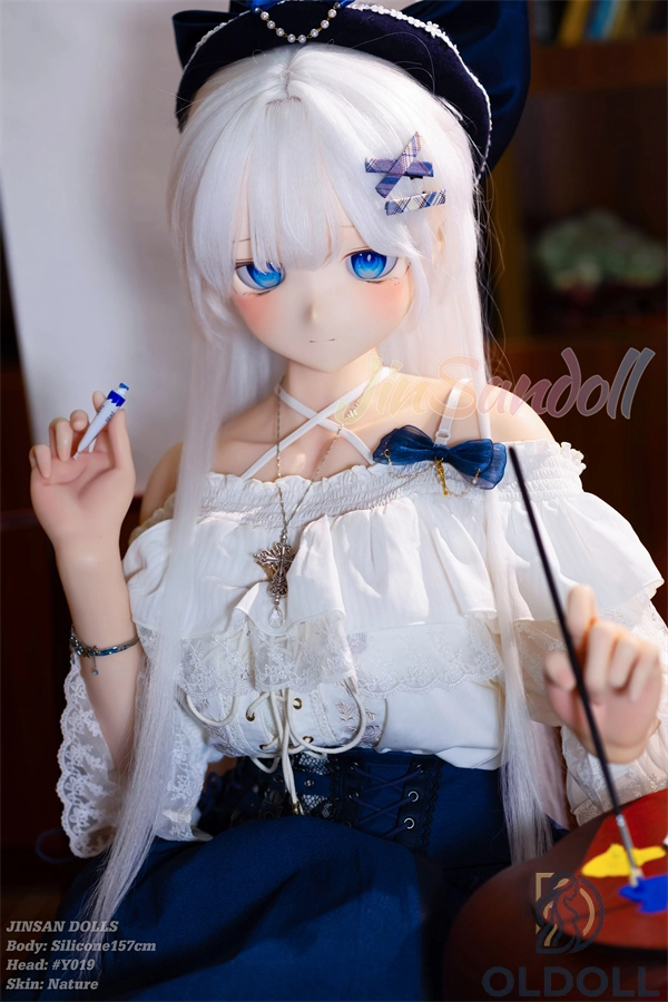 WM Doll 157cm B-Körbchen Weißhaarige Malerin Anime #Y019 Vinyl Kopf TPE Körper Sexpuppe