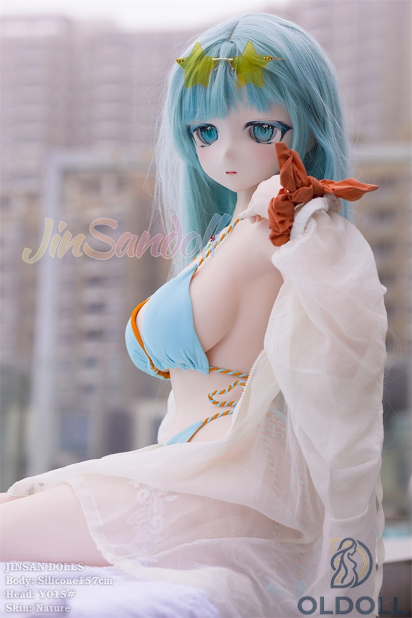 Sommerliche TPE-Figur mit blauem Haar als realistic sexy doll